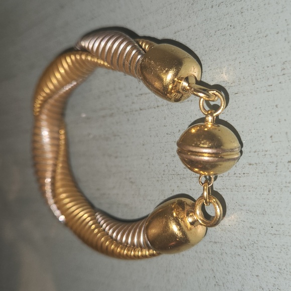 Sterling silver and brass entwined two toned metal bracelet size small - Picture 1 of 7